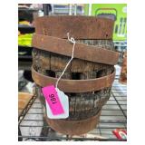 Rusted Metal-Banded Wood Wagon Hub