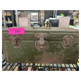 Green Metal Storage Box with Documents and Photo