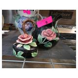 Ceramic Pitcher and Lidded Box with Floral Design