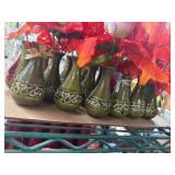 Green Ceramic Vases with Floral Accents