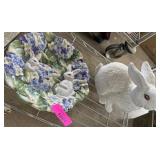Decorative Rabbit Figurine and Floral Plate