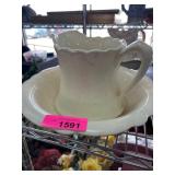 White Ceramic Pitcher and Basin Set