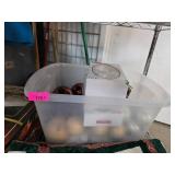 Bin of Assorted Holiday Ornaments and Decorations