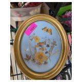 Oval Pressed Flower and Butterfly Art in Gold Fram