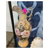 Hand-Painted Floral Porcelain Pitcher