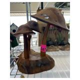 Wooden Mushroom Sculpture on Base
