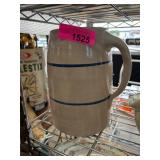 Ceramic Pitcher With Blue Stripe Accents