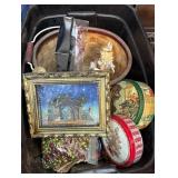 Decorative Holiday Items in Storage Bin