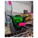 Green Glass Bowl With Yellow Spheres Inside