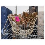 Wire Basket With Decorative Cast Iron Items