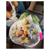 Hand-Painted Grape and Fruit Ceramic Dish