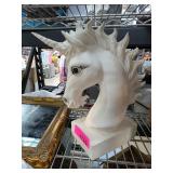 White Ceramic Unicorn Bust on Pedestal