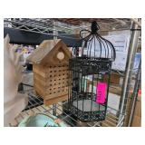 Wooden Birdhouse and Metal Decorative Cage
