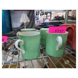 Four Japan MCM Green Ceramic Mugs