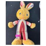 Vintage Plush Bunny with Striped Fabric Body