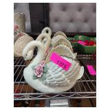 Ceramic Swan Planters With Floral Design