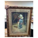 Framed Artwork of Child with Puppy