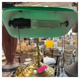 Brass Library Desk Lamp with Green Shade