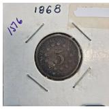 1868 United States 5-Cent Shield Nickel