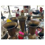 Six Rustic Metal Flower Vases