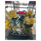 Metal Carrier with Faux Yellow Floral Arrangement