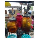 Three Glass Jars With Rooster Lids