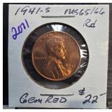 1941-S Lincoln Wheat Cent Gem Red MS65/66