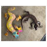 Two Metal Wall Gecko Sculptures
