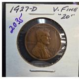 1927-D Lincoln Wheat Cent in Very Fine Condition