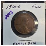 1910-S Lincoln Wheat Cent in Fine Condition