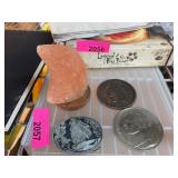 Lot Including Coins and Moon-Shaped Sculpture