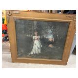 Framed Artwork Depicting Woman in Forest Scene