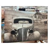 Framed Canvas Artwork of Vintage Car Scene