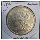 1891 Morgan Silver Dollar AU/UNC High Grade