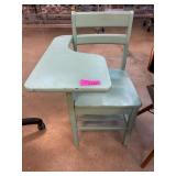 Vintage Wooden School Desk Chair in Teal Paint