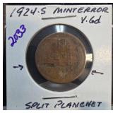 1924-S Lincoln Cent Split Planchet Error