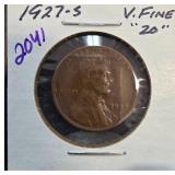 1927-S Lincoln Wheat Cent in Very Fine Condition