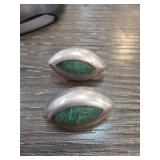 Sterling Silver Earrings with Green Stone Inlays
