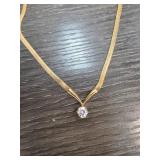 Gold-Tone Necklace with Round Clear Pendant