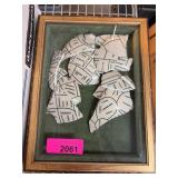 Framed Broken Ceramic Pieces with Text
