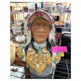 Painted Native American Chief Bust Sculpture