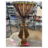 Stained Glass Table Lamp With Dual Figurine Base