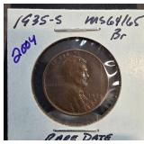 1935-S Lincoln Wheat Cent MS64/65 Brown