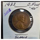 1932 Lincoln Wheat Penny in Holder