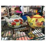 Decorative Ceramic Teapots with Floral and Rooster
