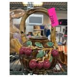 Ceramic Teapot With Cherry Motif