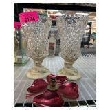 Glass Candle Holders and Red Metal Candle Holder
