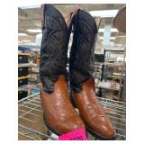 Two-Tone Leather Cowboy Boots w Ostrich Pattern Sz