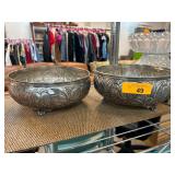 Ornate Metal Bowls with Floral Motif