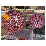 Two Red Mosaic Decorative Spheres